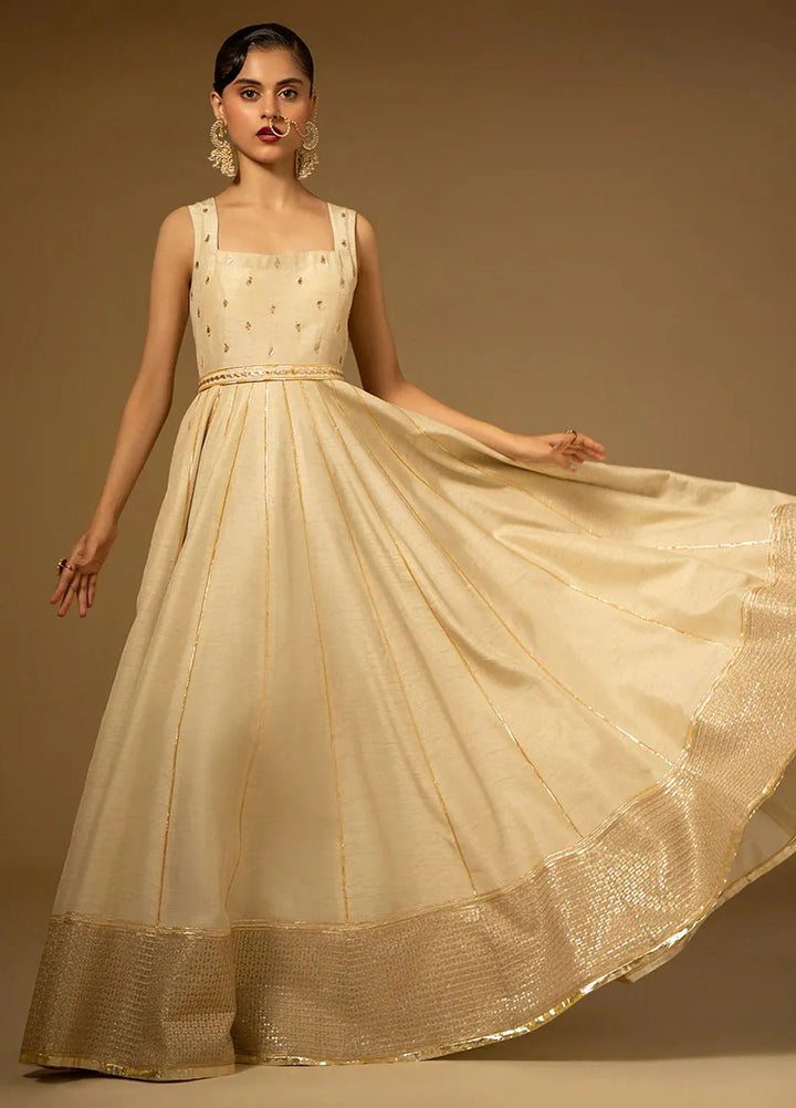 Fozia Khalid Pret Embroidered Raw Silk 3 Piece Suit Ivory Sequin