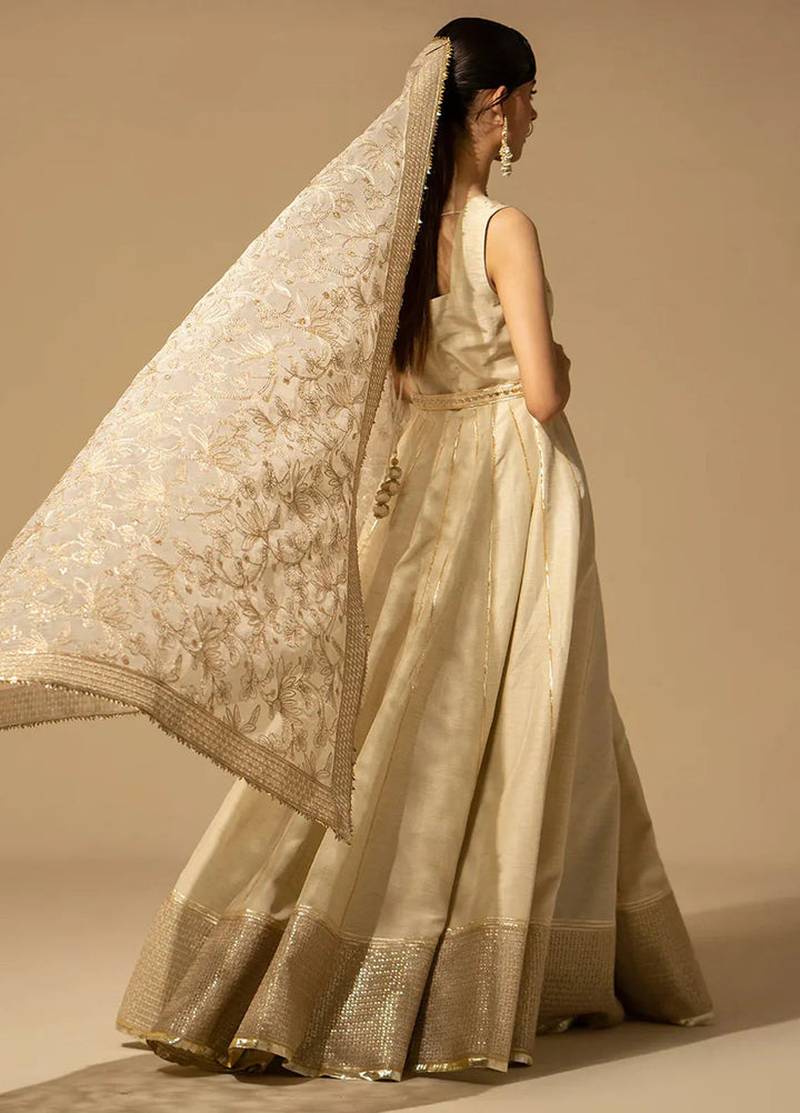 Fozia Khalid Pret Embroidered Raw Silk 3 Piece Suit Ivory Sequin