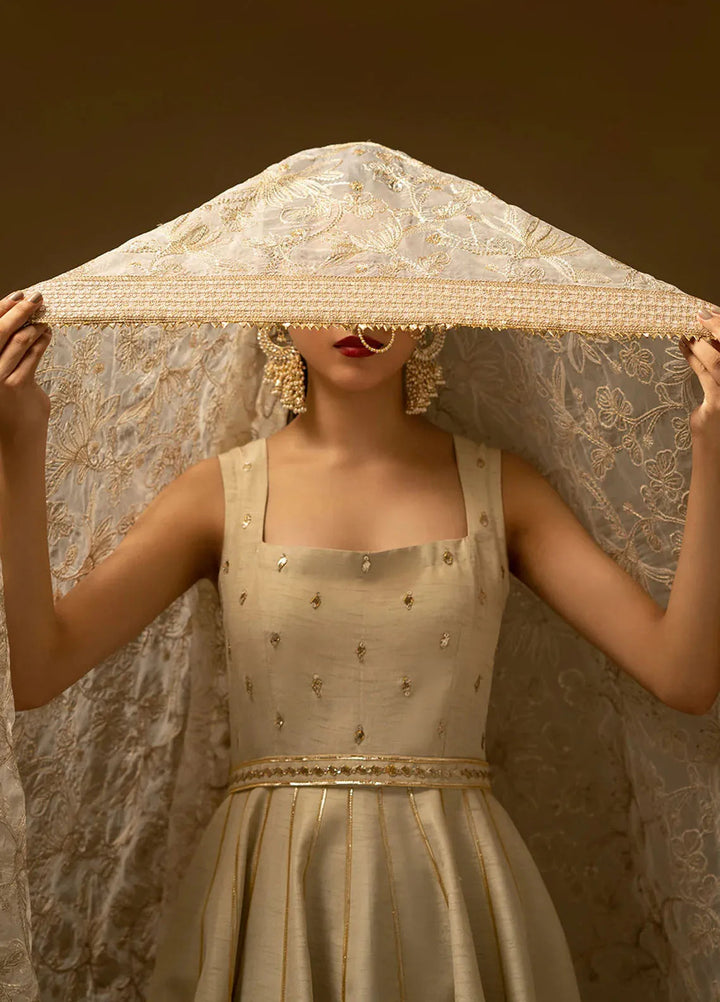 Fozia Khalid Pret Embroidered Raw Silk 3 Piece Suit Ivory Sequin