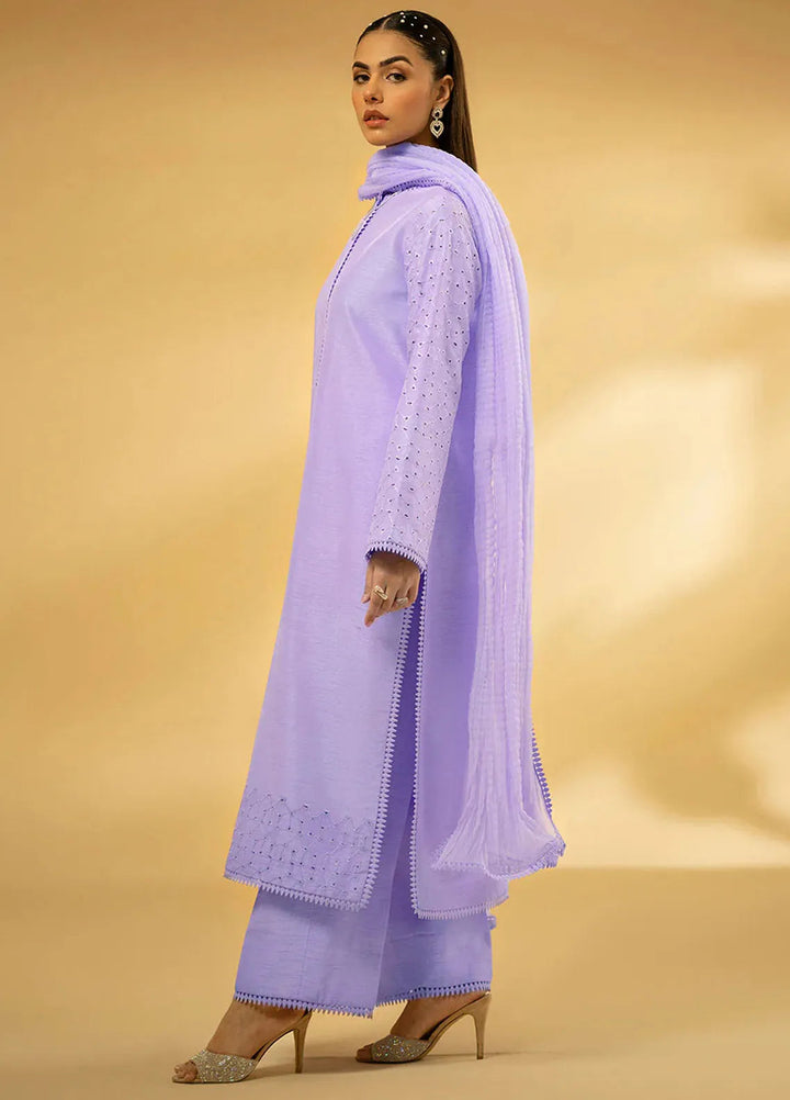 Fozia Khalid Pret Embroidered Raw Silk 3 Piece Suit Lilac Dreamscape