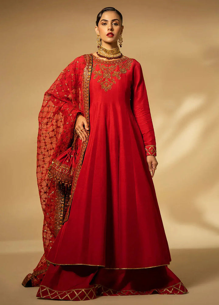 Fozia Khalid Pret Embroidered Raw Silk 3 Piece Suit Scarlet Dynasty