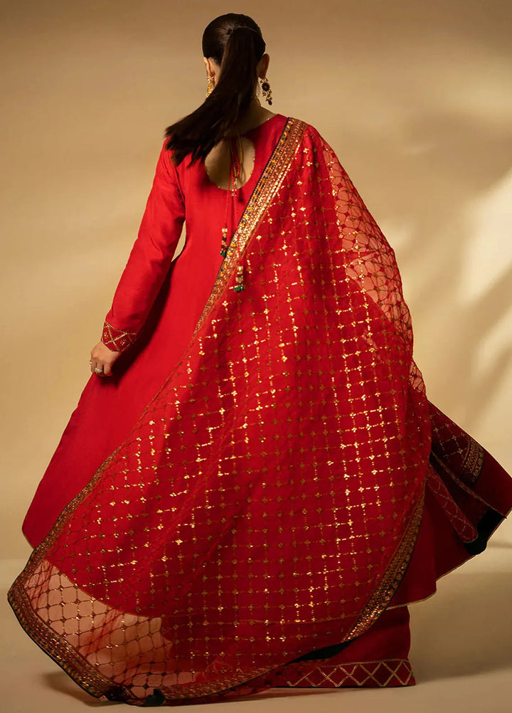 Fozia Khalid Pret Embroidered Raw Silk 3 Piece Suit Scarlet Dynasty
