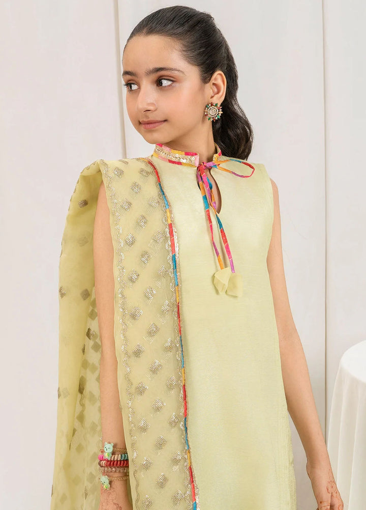 Fozia Khalid Pret Embroidered Silk 3 Piece Suit Pistachio Kids