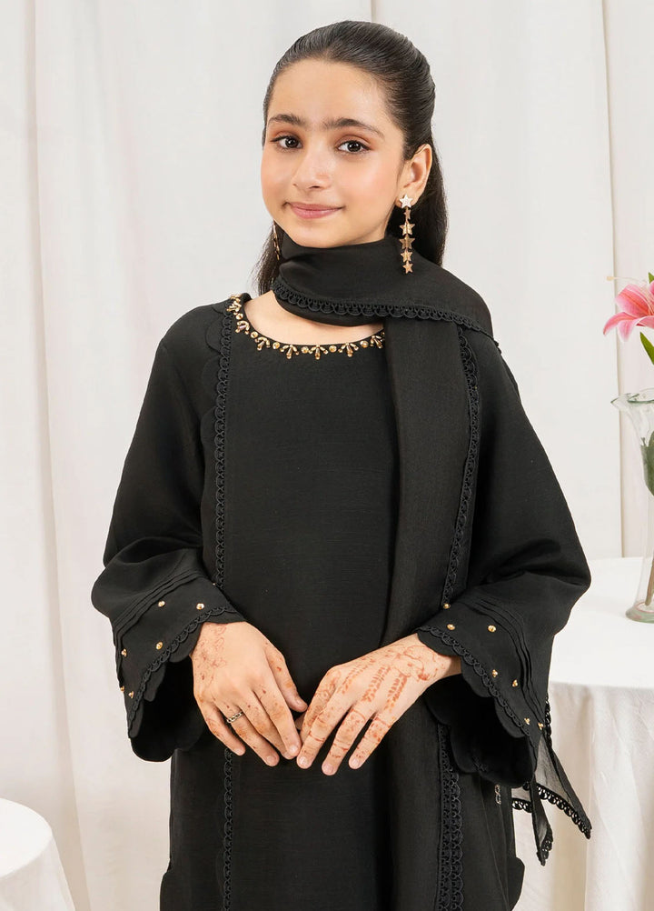 Fozia Khalid Pret Embroidered Silk 3 Piece Suit Raven Kids