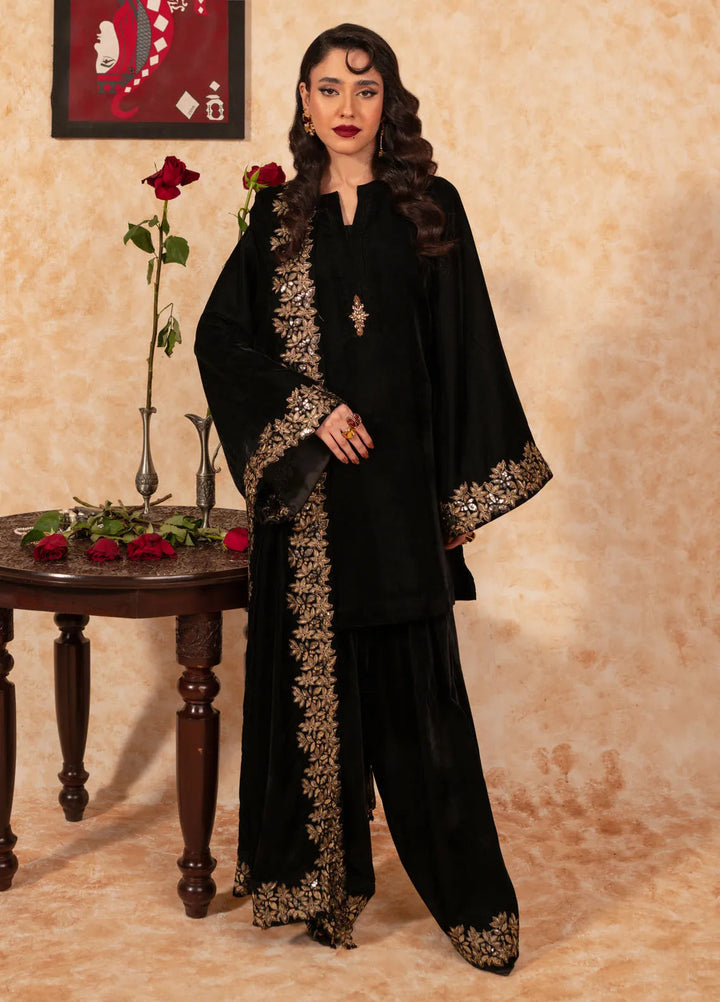 Fozia Khalid Pret Embroidered Velvet 2 Piece Suit Ebony