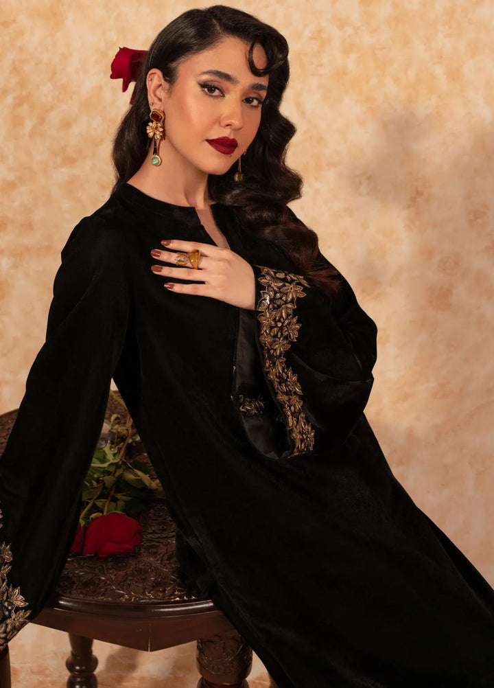 Fozia Khalid Pret Embroidered Velvet 2 Piece Suit Ebony