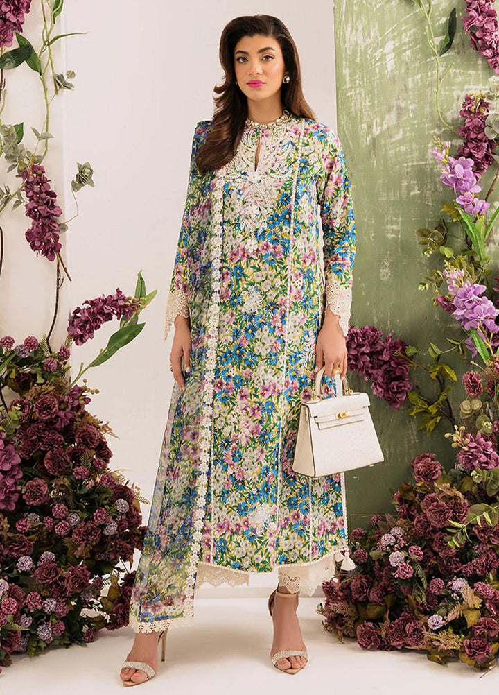 French Garden By Faixa Faixal Embroidered Lawn Suits Unstitched 3 Piece FFX23FG Iris - Eid Collection