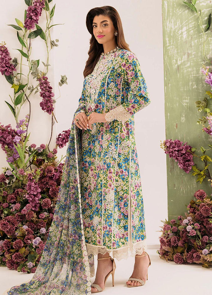 French Garden By Faixa Faixal Embroidered Lawn Suits Unstitched 3 Piece FFX23FG Iris - Eid Collection