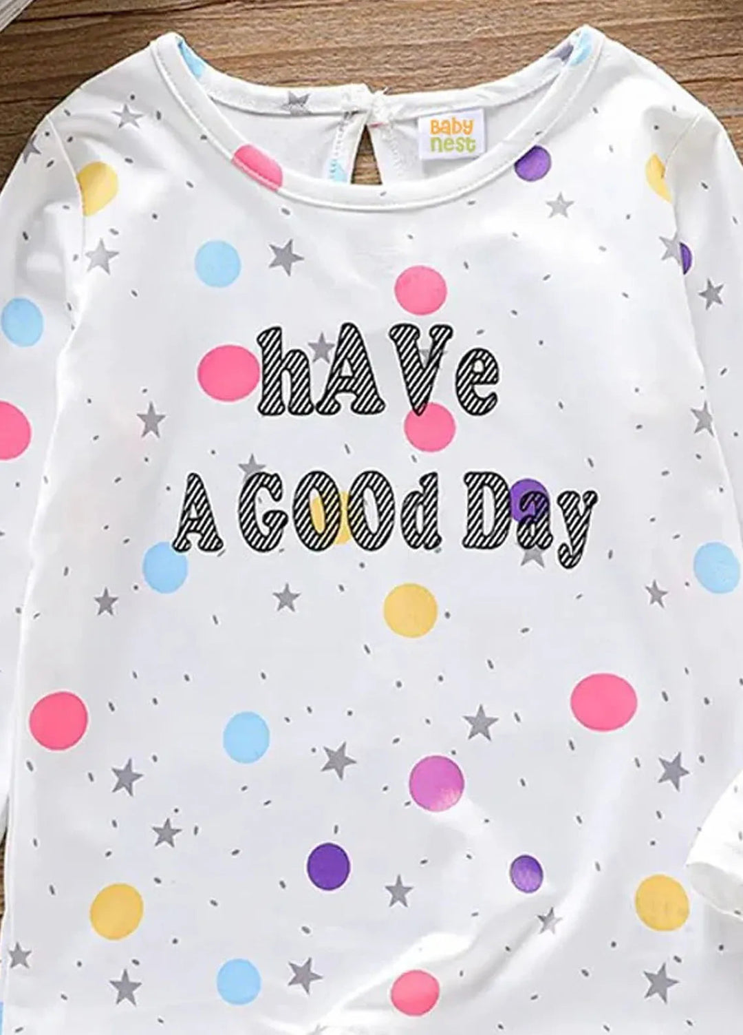 Baby Nest Full Sleeves Have a Good Day Printed T Shirt For Girls White - BNDR-37