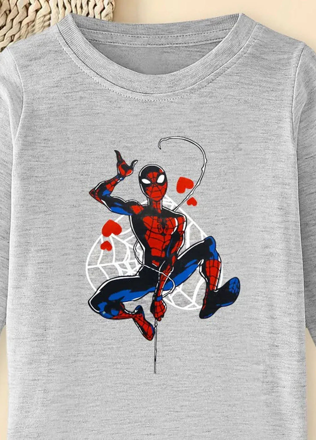 Baby Nest Gray Spider Man Swinging with Love Printed Full Sleeves T shirt for Kids - BNDR-56