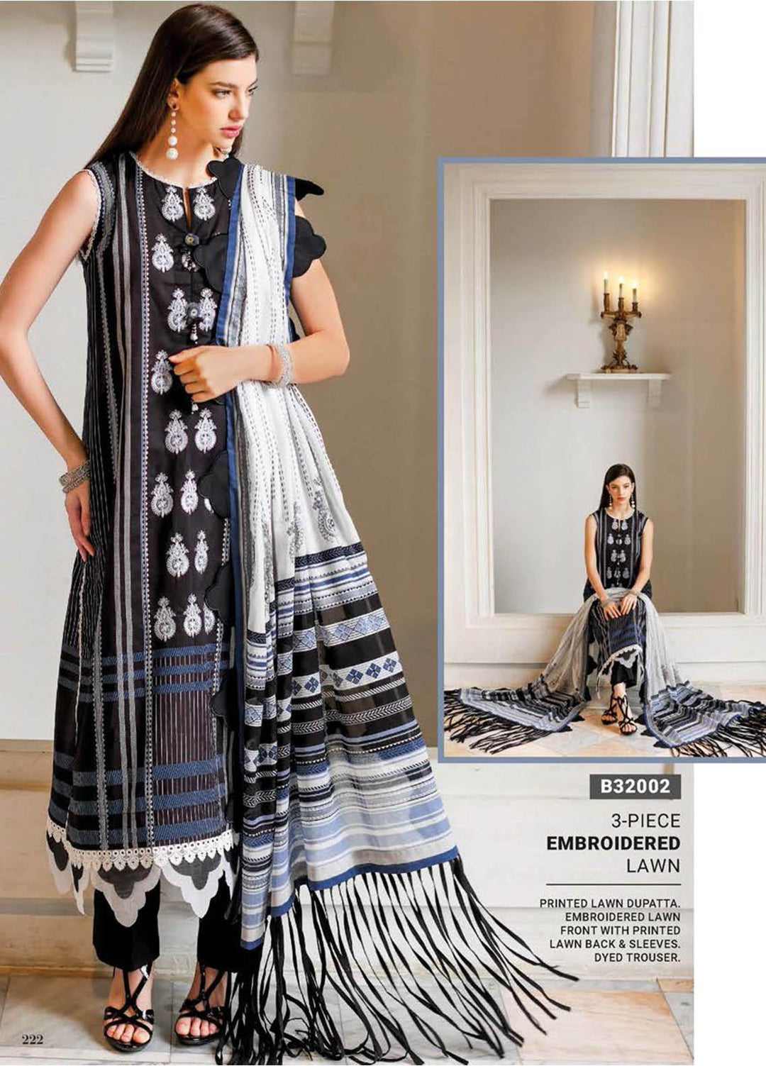 Essential Lawn By Gul Ahmed Embroidered Lawn Suits Unstitched 3 Piece GA23E B-32002 - Summer Collection