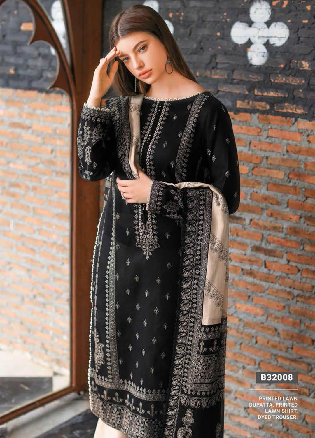 Essential Lawn By Gul Ahmed Printed Lawn Suits Unstitched 3 Piece GA23E B-32008 - Summer Collection