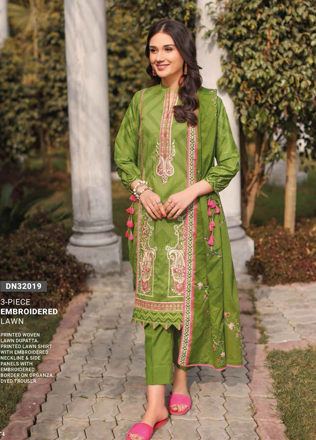 Essential Lawn By Gul Ahmed Embroidered Lawn Suits Unstitched 3 Piece GA23E DN-32019 - Summer Collection