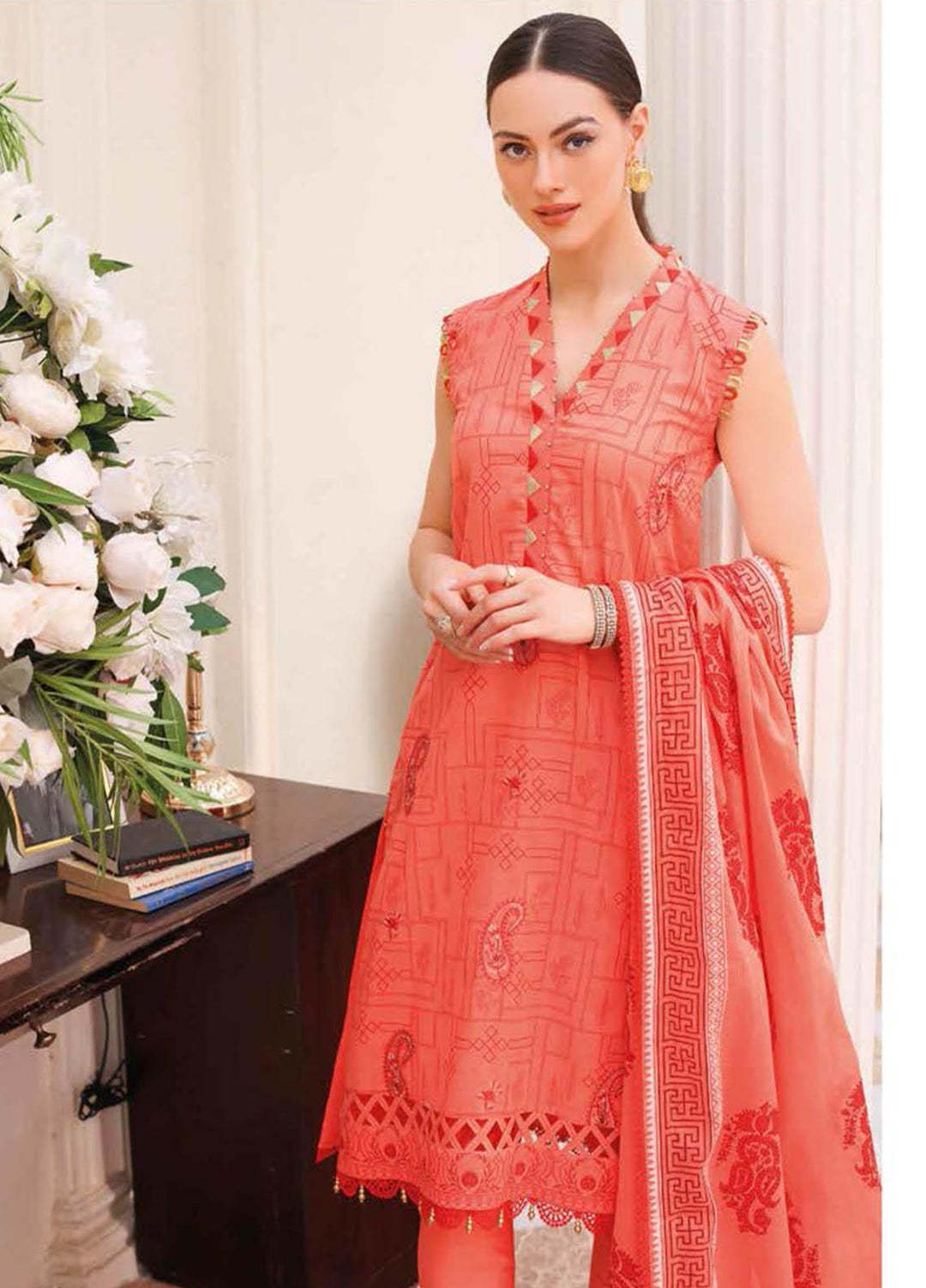 Essential Lawn By Gul Ahmed Embroidered Lawn Suits Unstitched 3 Piece GA23E DN-32022 - Summer Collection