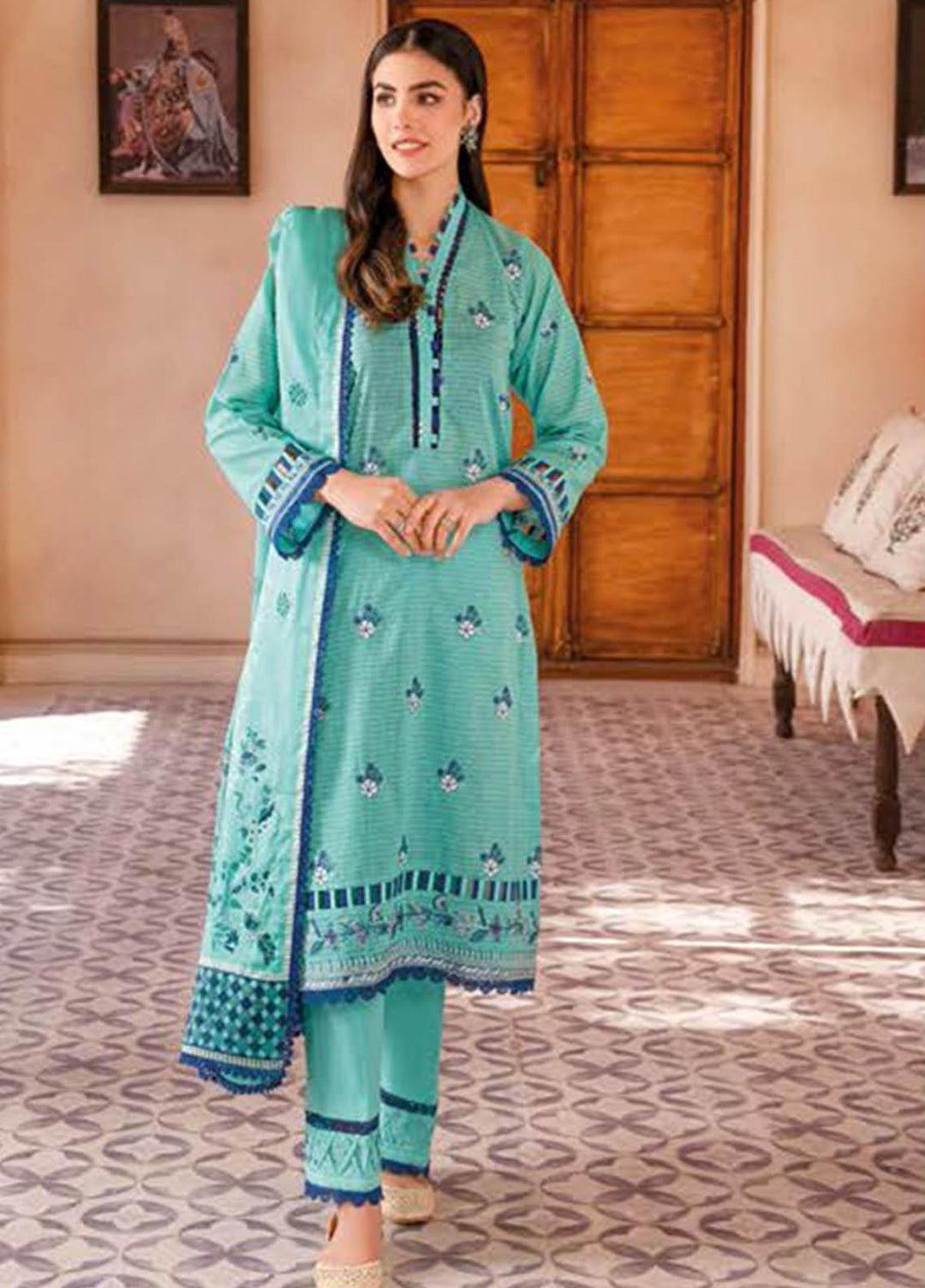 Essential Lawn By Gul Ahmed Embroidered Lawn Suits Unstitched 3 Piece GA23E DN-32023 - Summer Collection
