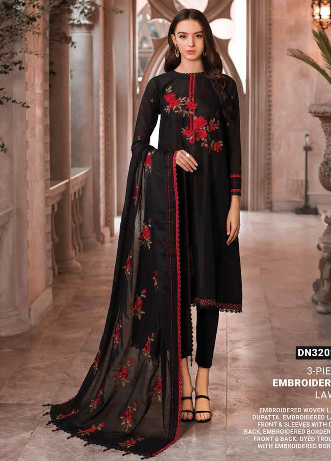 Essential Lawn By Gul Ahmed Embroidered Lawn Suits Unstitched 3 Piece GA23E DN-32024 - Summer Collection
