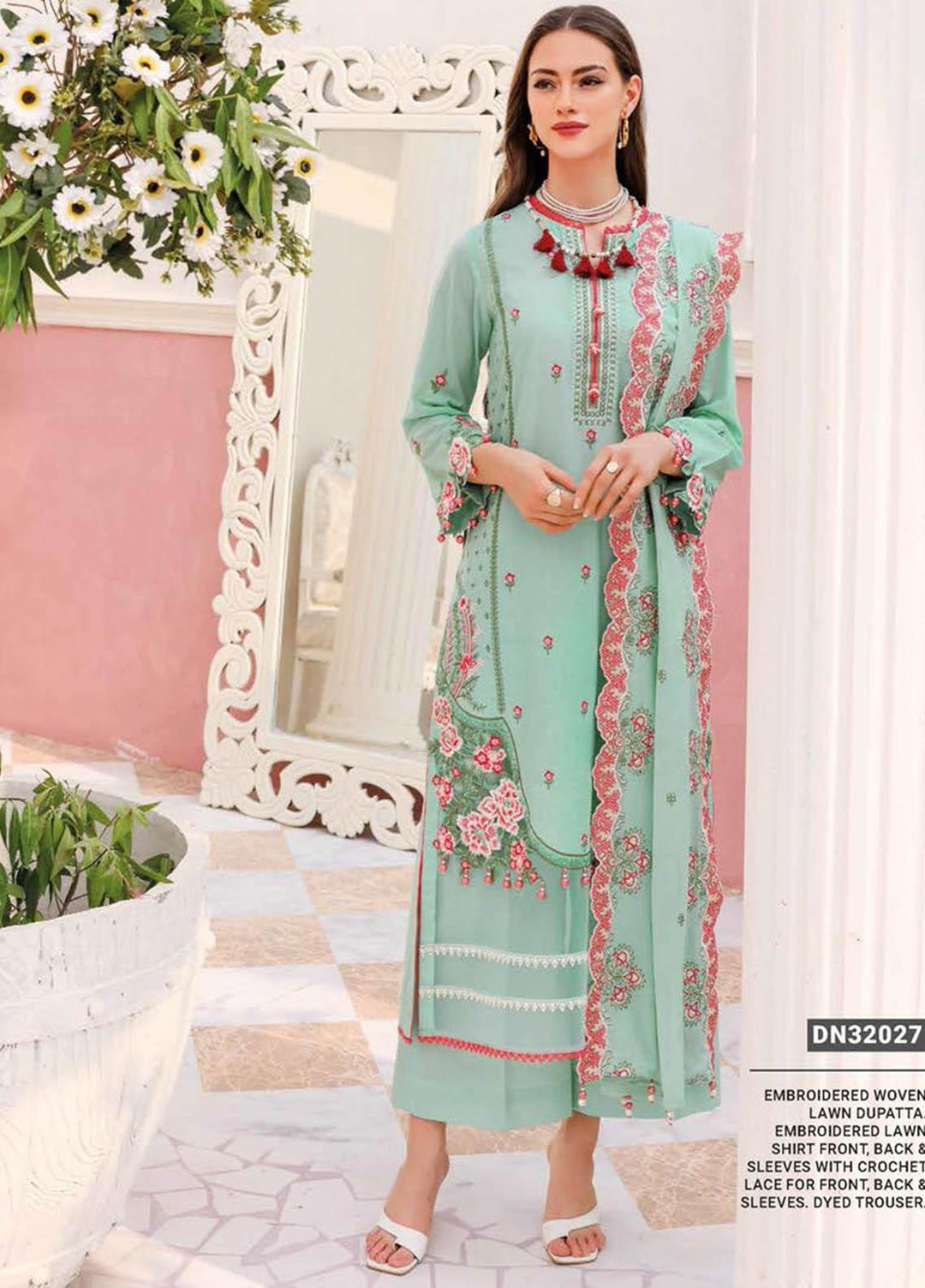 Essential Lawn By Gul Ahmed Embroidered Lawn Suits Unstitched 3 Piece GA23E DN-32027 - Summer Collection