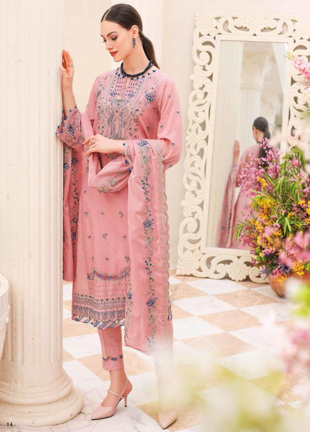 Essential Lawn By Gul Ahmed Embroidered Lawn Suits Unstitched 3 Piece GA23E DN-32028 - Summer Collection