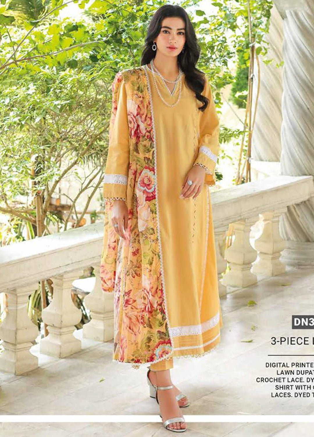 Essential Lawn By Gul Ahmed Embroidered Lawn Suits Unstitched 3 Piece GA23E DN-32054 - Summer Collection