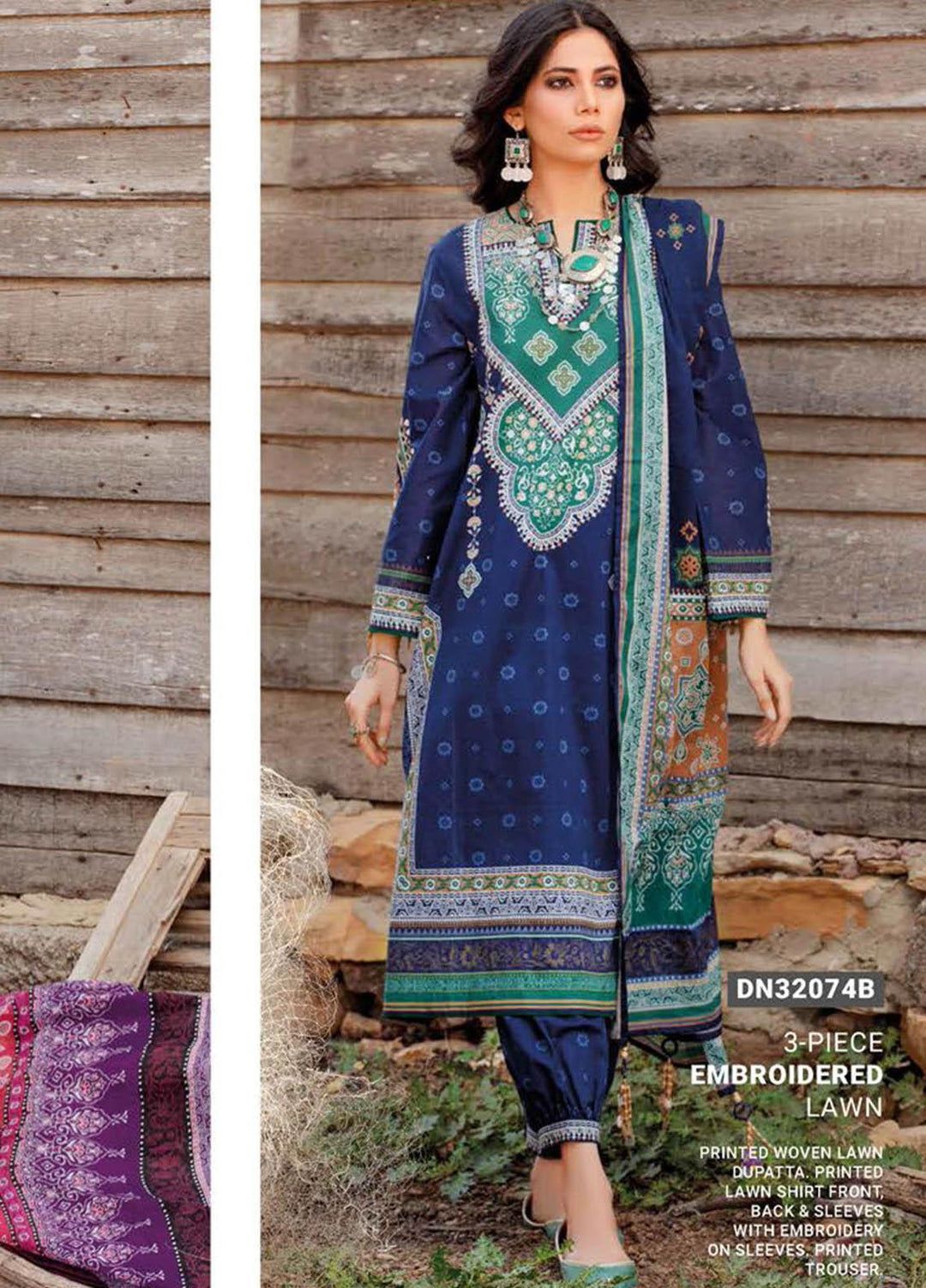 Essential Lawn By Gul Ahmed Embroidered Lawn Suits Unstitched 3 Piece GA23E DN-32074B - Summer Collection
