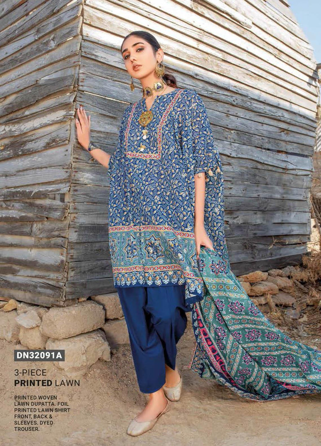 Essential Lawn By Gul Ahmed Printed Lawn Suits Unstitched 3 Piece GA23E DN-32091A - Summer Collection