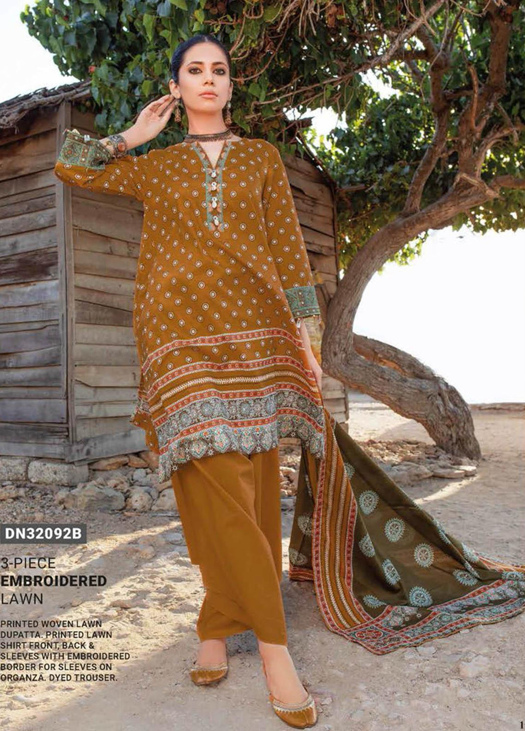 Essential Lawn By Gul Ahmed Embroidered Lawn Suits Unstitched 3 Piece GA23E DN-32092B - Summer Collection