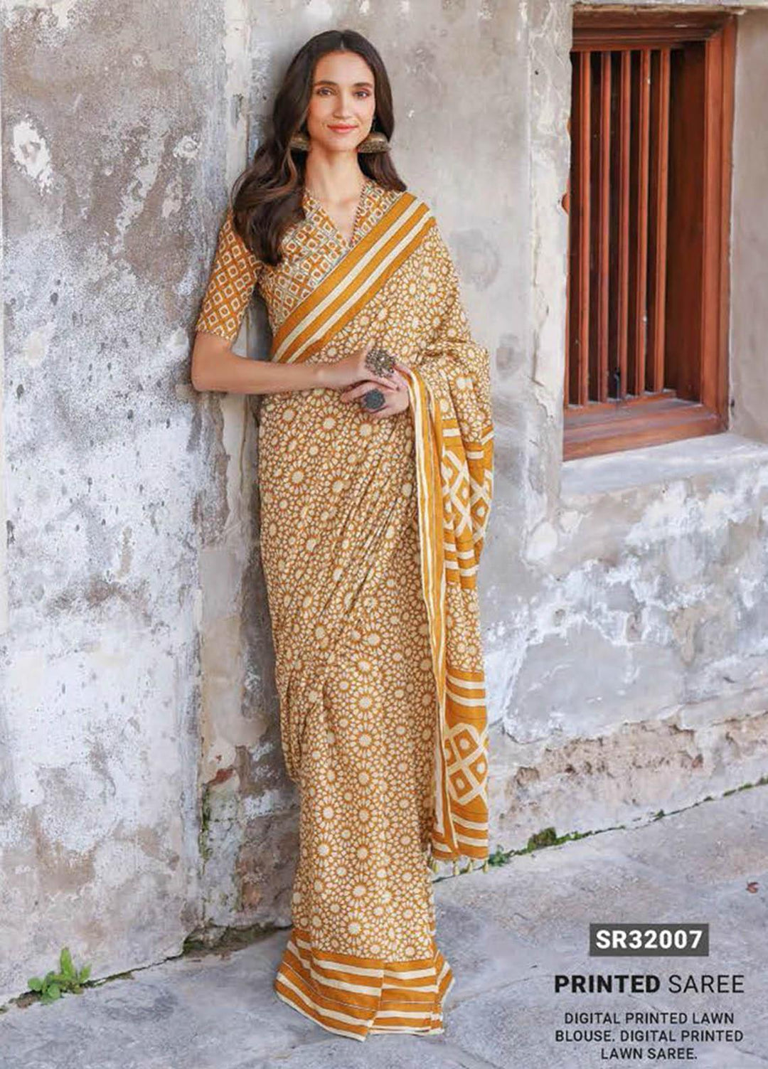 Essential Lawn By Gul Ahmed Printed Lawn Unstitched Saree GA23E SR-32007 - Summer Collection
