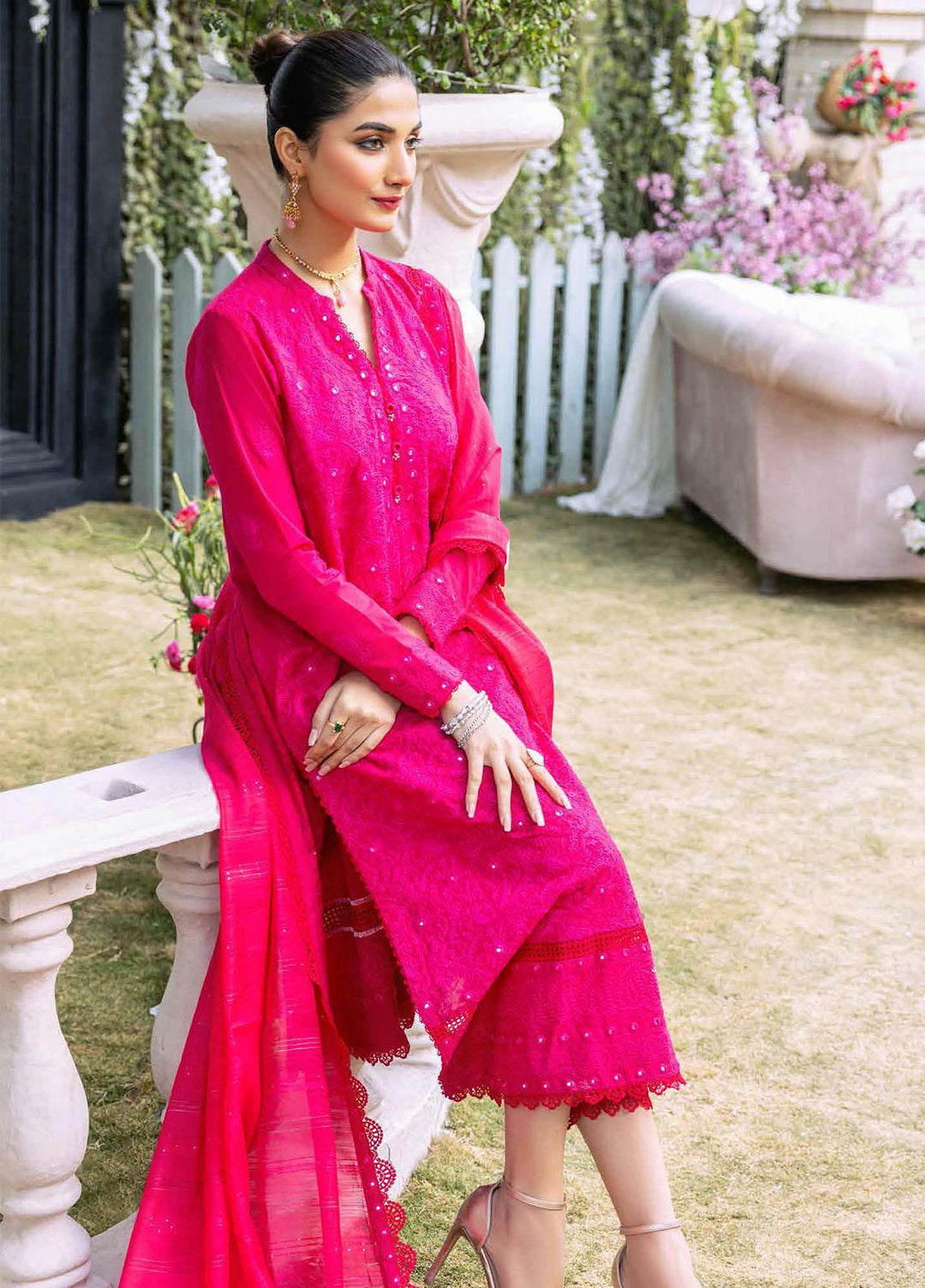 Gul Ahmed Embroidered Lawn Suits Unstitched 3 Piece GA23F CK-32001 - Festive Collection