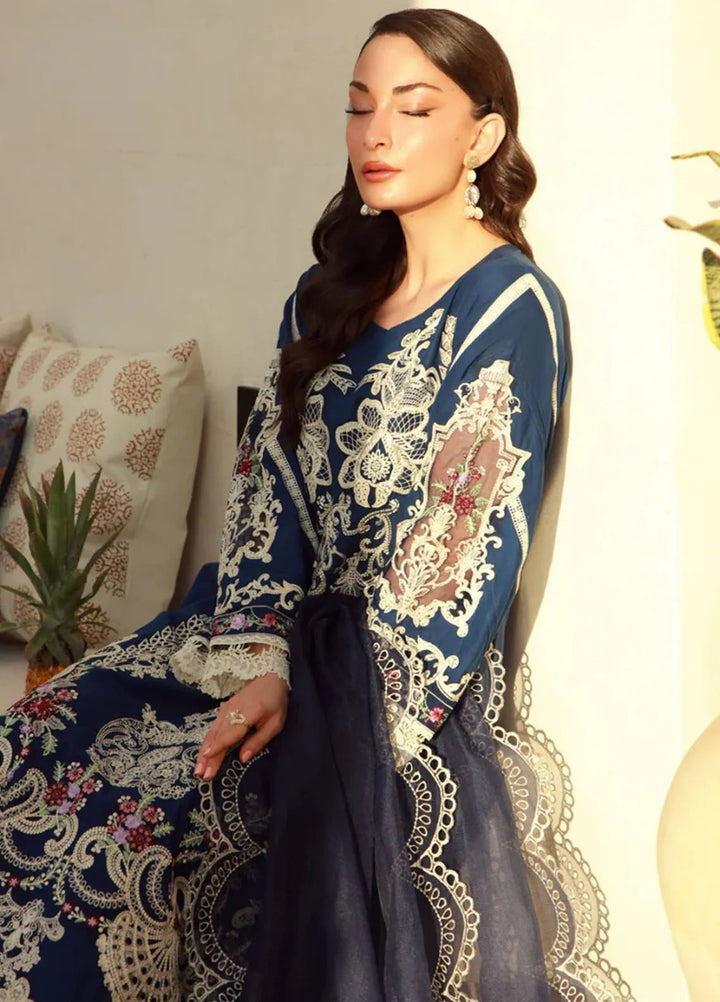 Gulmina Embroidered Lawn Suit Unstitched 3 Piece GLM25US Blue Orchid - Summer Collection