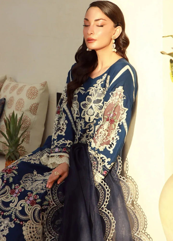 Gulmina Embroidered Lawn Suit Unstitched 3 Piece GLM25US Blue Orchid - Summer Collection