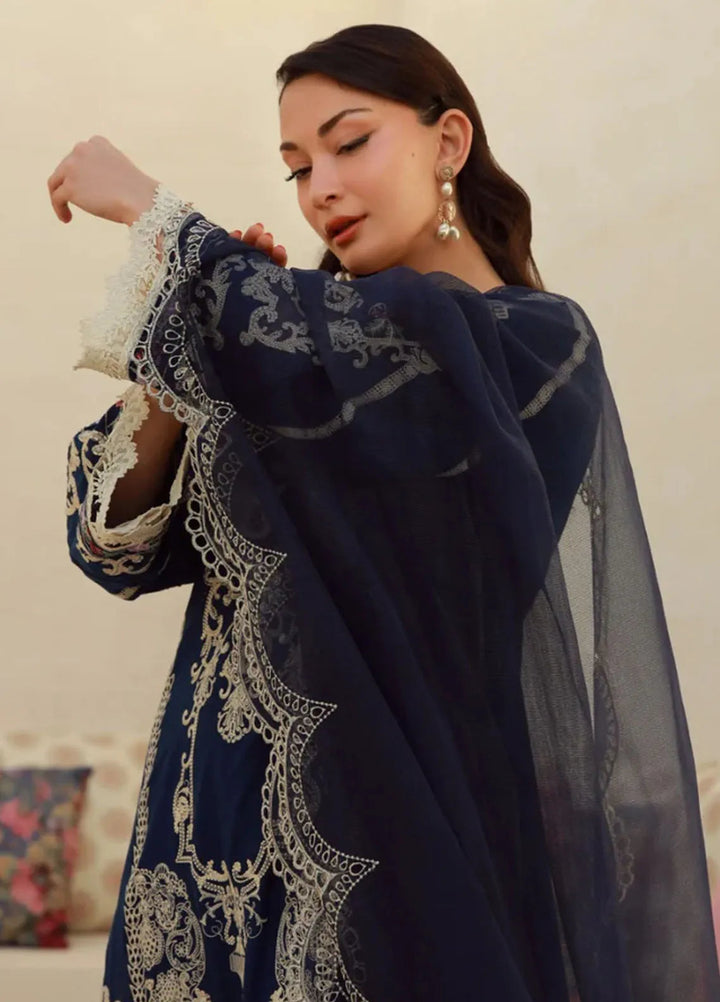 Gulmina Embroidered Lawn Suit Unstitched 3 Piece GLM25US Blue Orchid - Summer Collection
