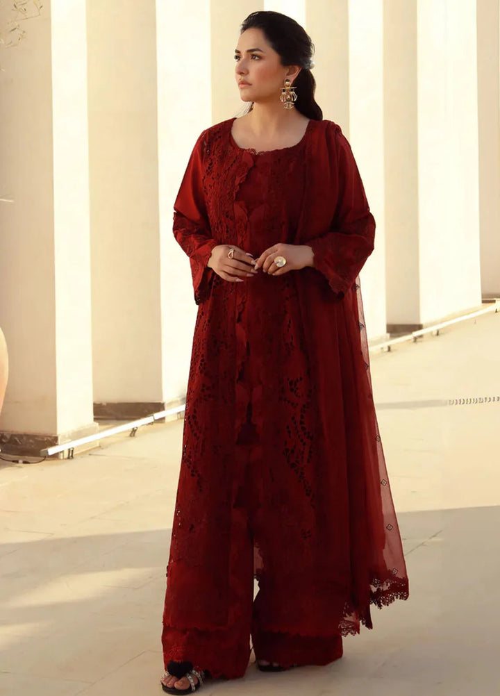 Gulmina Embroidered Lawn Suit Unstitched 3 Piece GLM25US Scarlet - Summer Collection