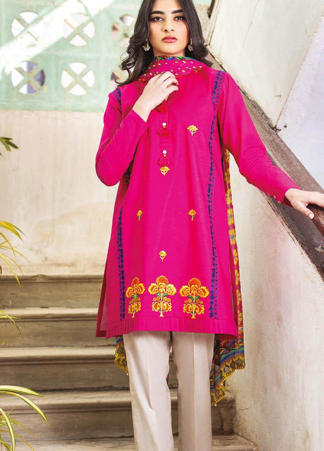 Orient Textile Embroidered Lawn Suits Unstitched 3 Piece OTL-21-013 Pink - Summer Collection