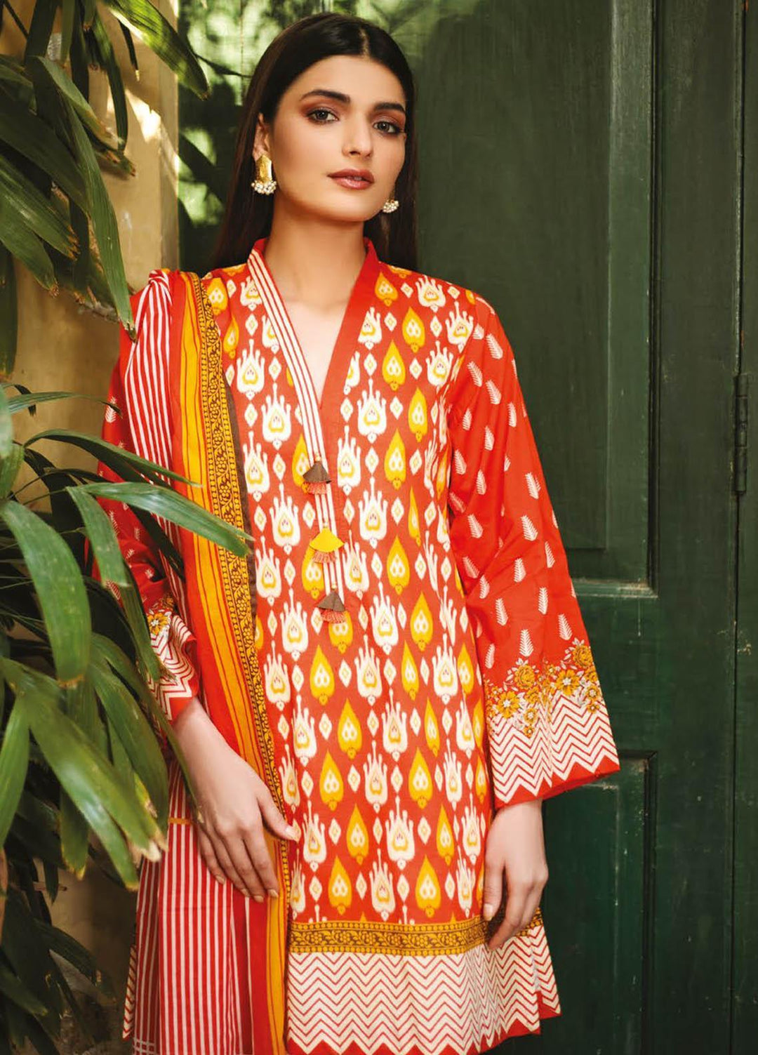 Orient Textile Printed Lawn Suits Unstitched 2 Piece OTL-21-022 Orange - Summer Collection