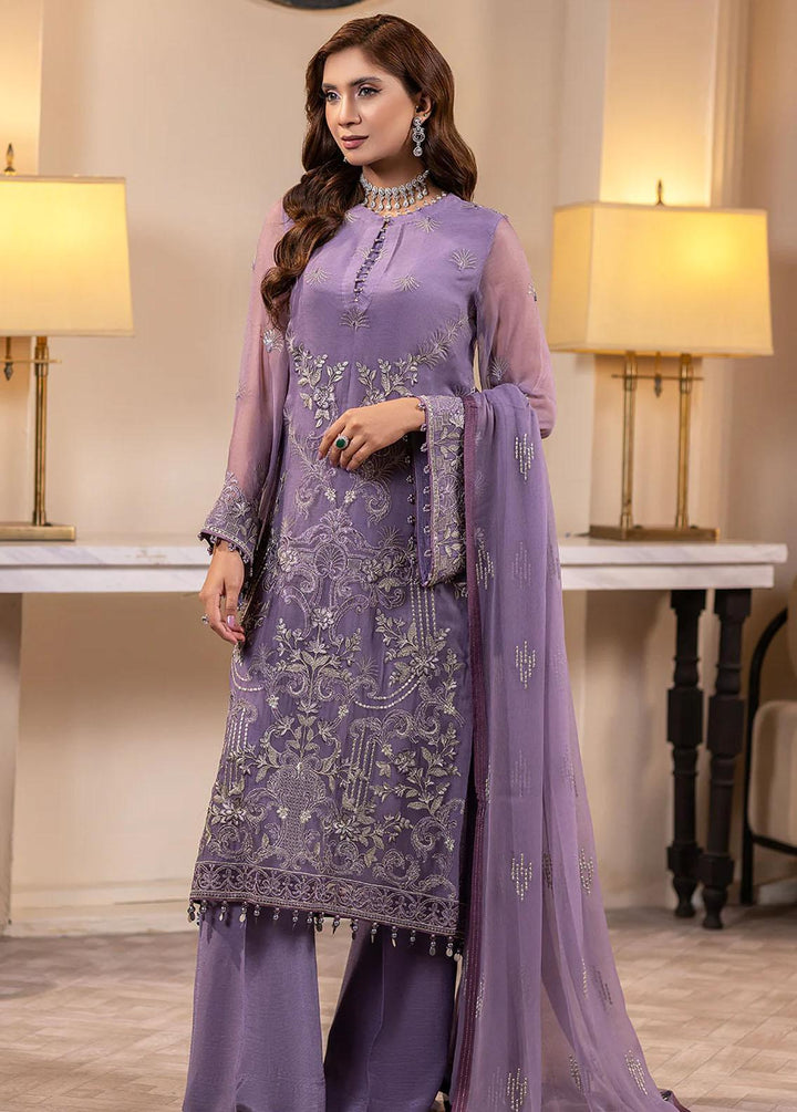 Haya By Kuch Khas Embroidered Chiffon Suits Unstitched 3 Piece FL23-KK14 K-1401 Dahlia - Festive Collection