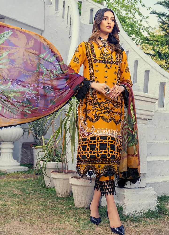 HemStitch Embroidered Lawn Suits Unstitched 3 Piece HS22LU Mustard - Summer Collection
