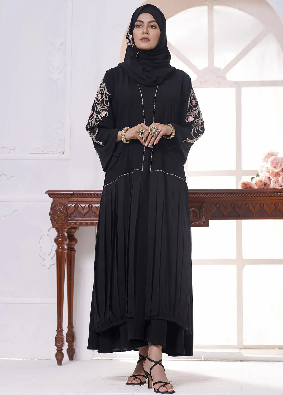 Hijab ul Ameer Pret Embroidered  Abaya JS 704 Embroidery Abaya