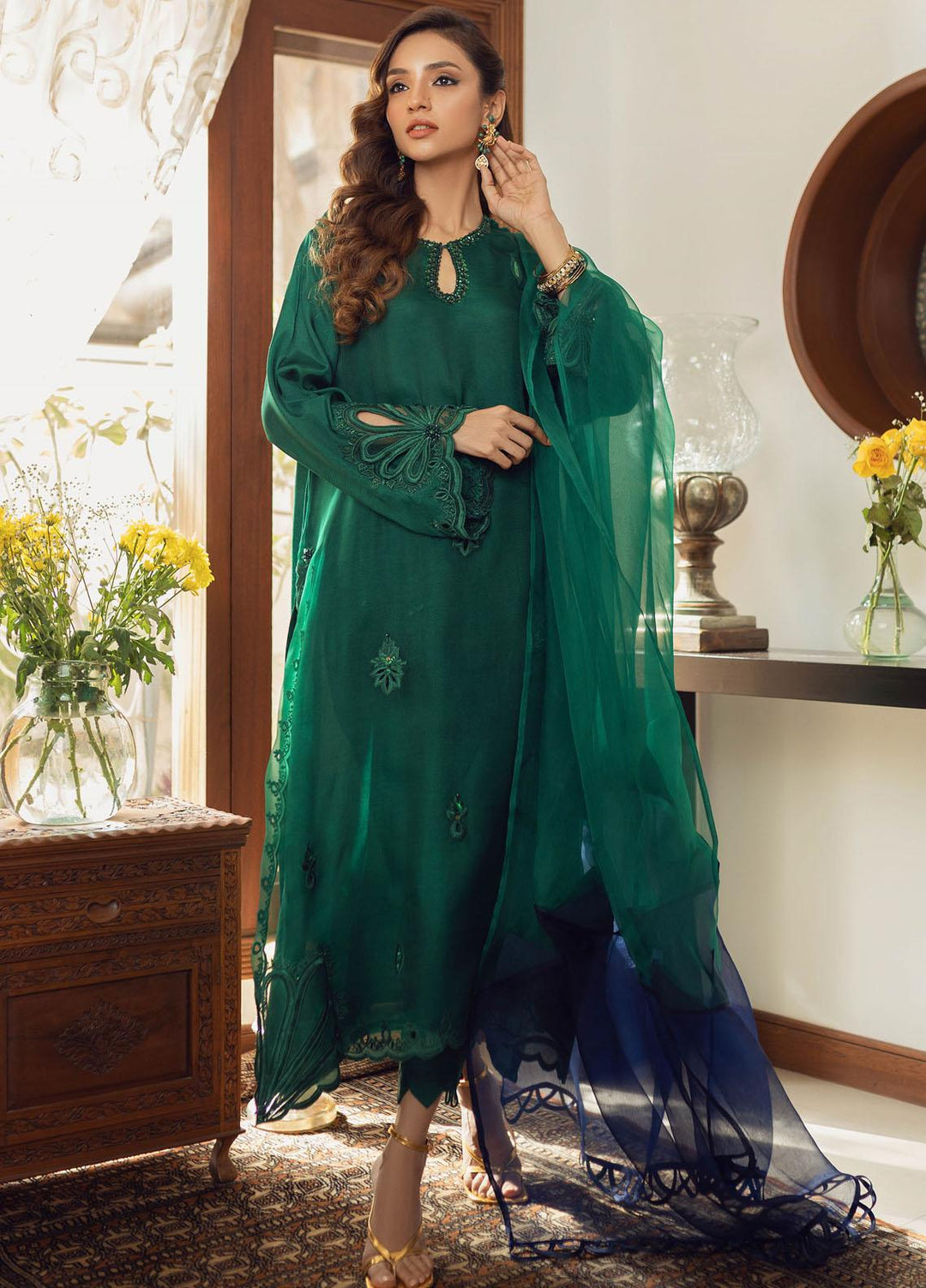 Hue Luxury Pret Organza Shirt HUP22AR ZAMRUD