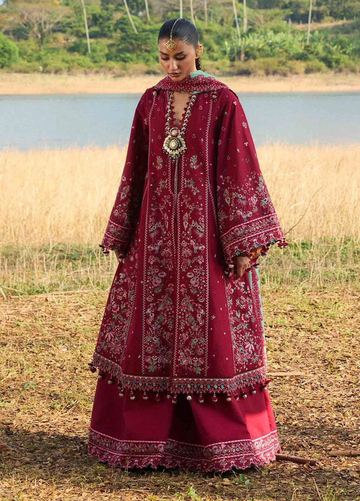 Hussain Rehar Embroidered Lawn Suit Unstitched 3 Piece HRR25LL D-09 Mahogany - Summer Collection