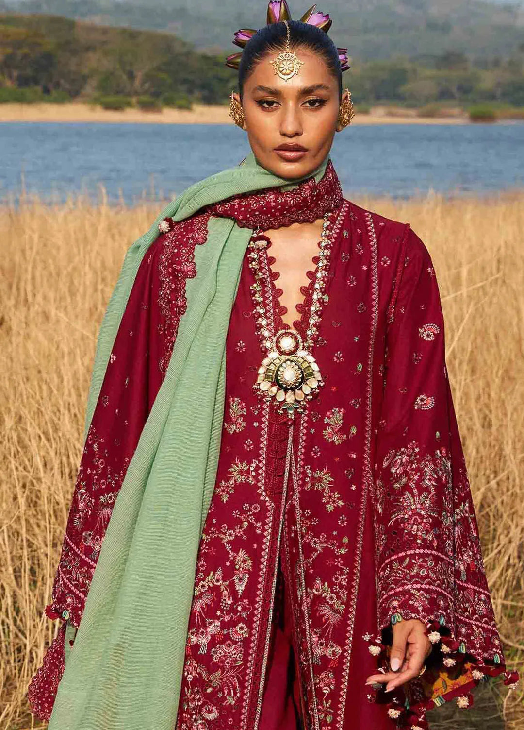Hussain Rehar Embroidered Lawn Suit Unstitched 3 Piece HRR25LL D-09 Mahogany - Summer Collection