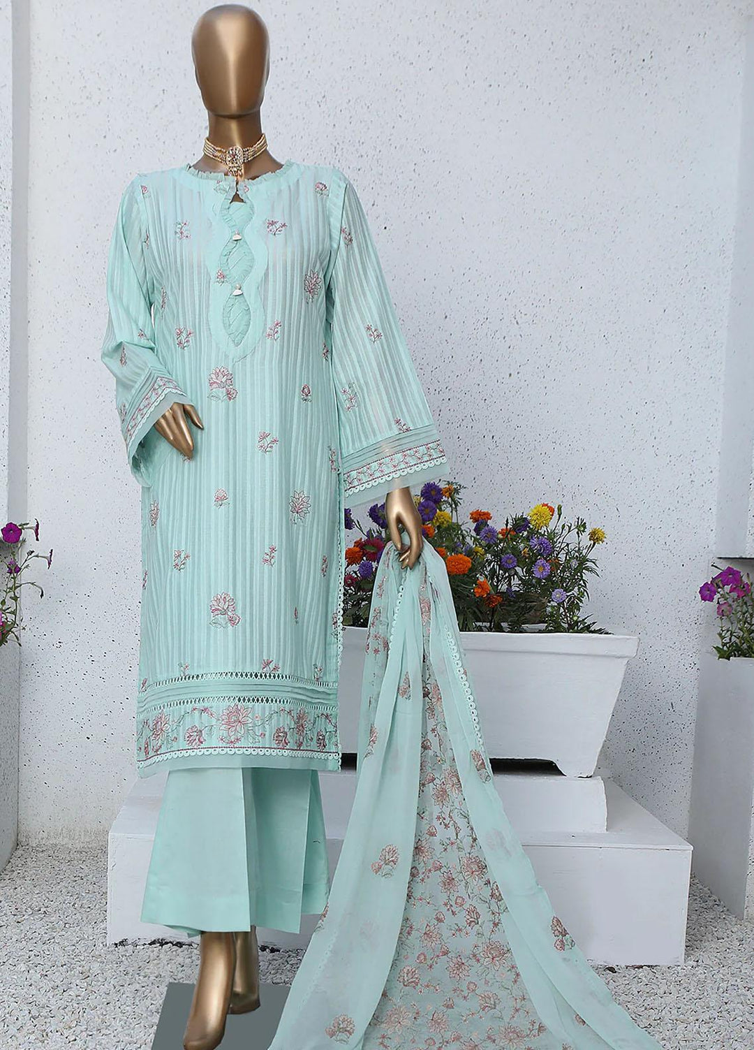 HZ Textiles Embroidered Cotton Suits Unstitched 3 Piece HZ23TF TFE-02 - Festive Collection