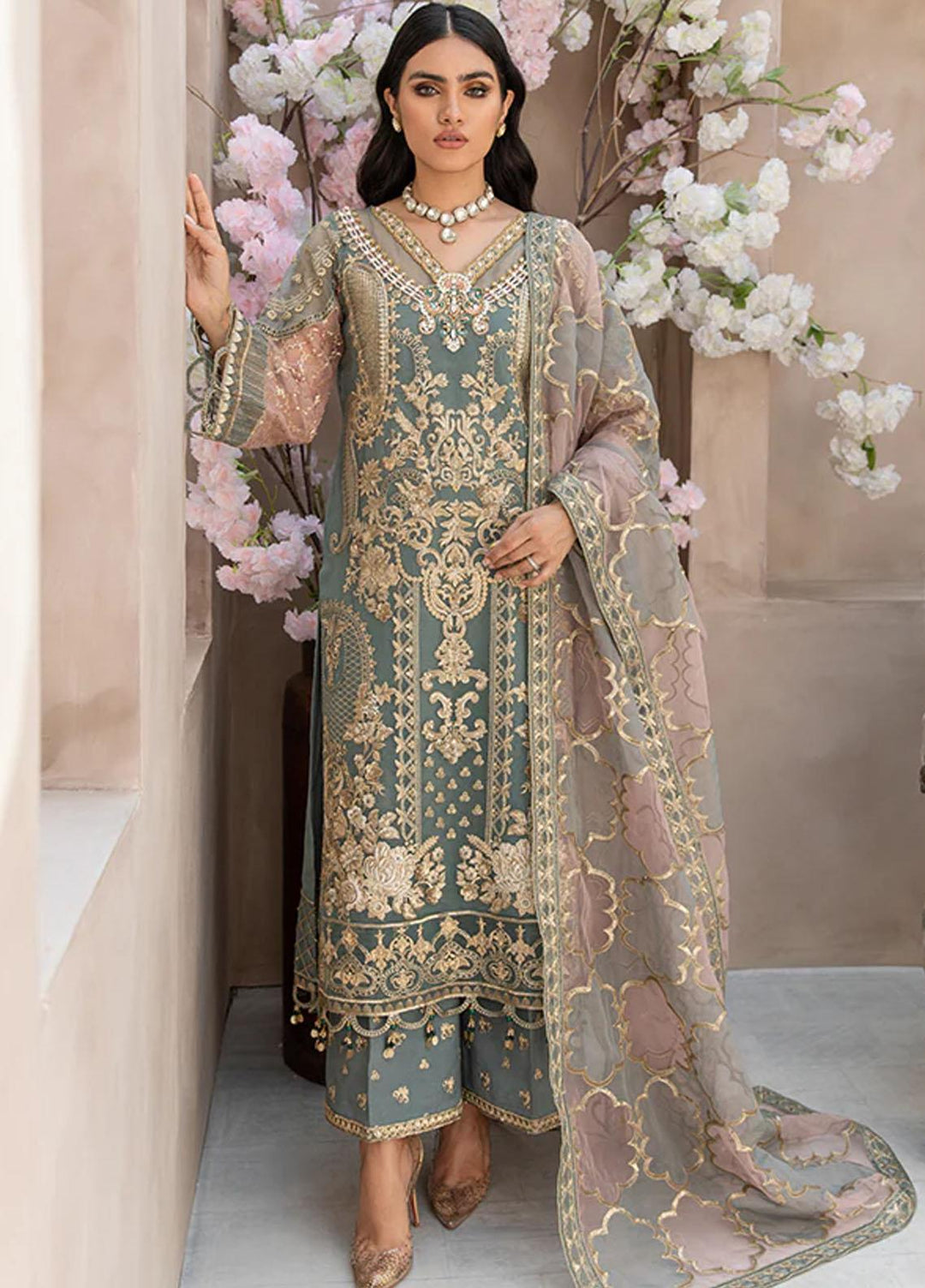 Festive De Verano By Imrozia Embroidered Organza Suits Unstitched 3 Piece I-155 Alpine - Luxury Collection