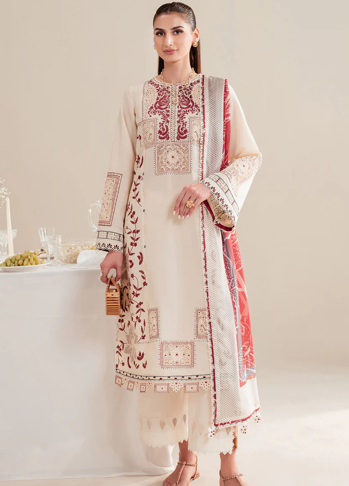 Iris By Jazmin Embroidered Slub Suits Unstitched 3 Piece JZ23IFW D-09 - Winter Collection