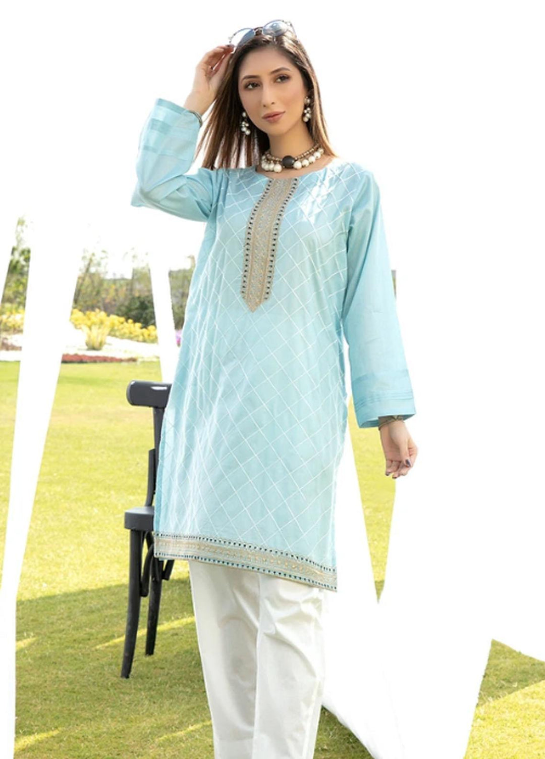 Ittehad Textiles Embroidered Lawn Stitched Kurties DL-SM21-100 SKY