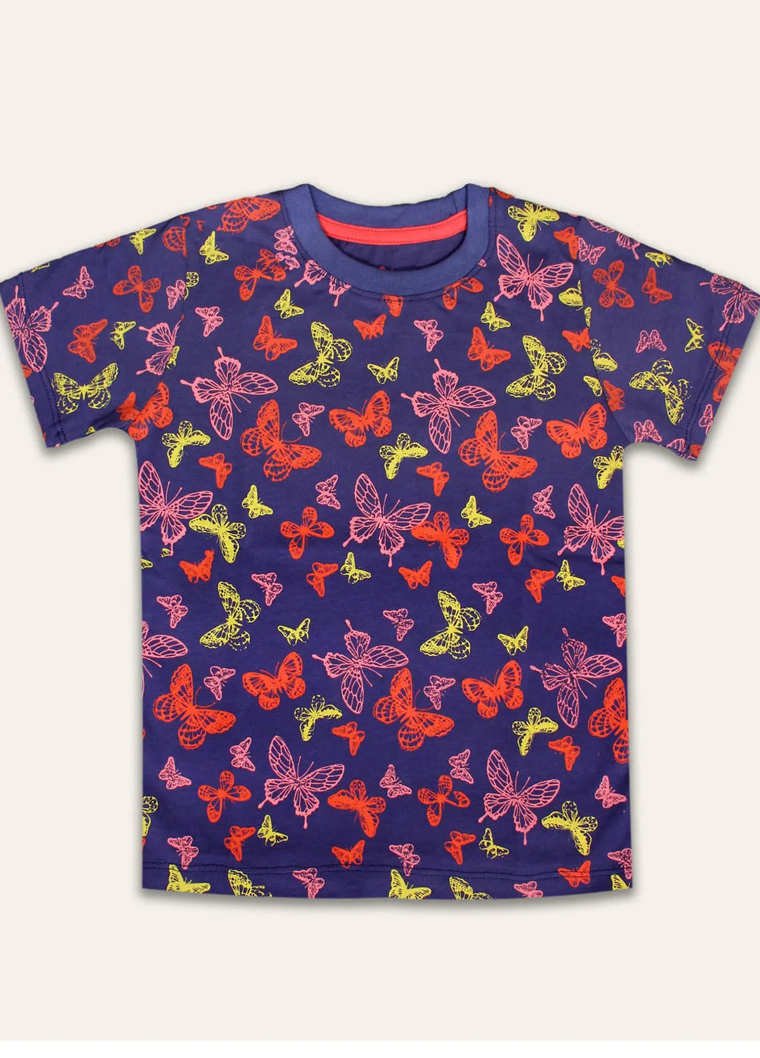 Ixample Pret Printed Cotton Jersey Girls Navy Butterfly Printed Tshirt