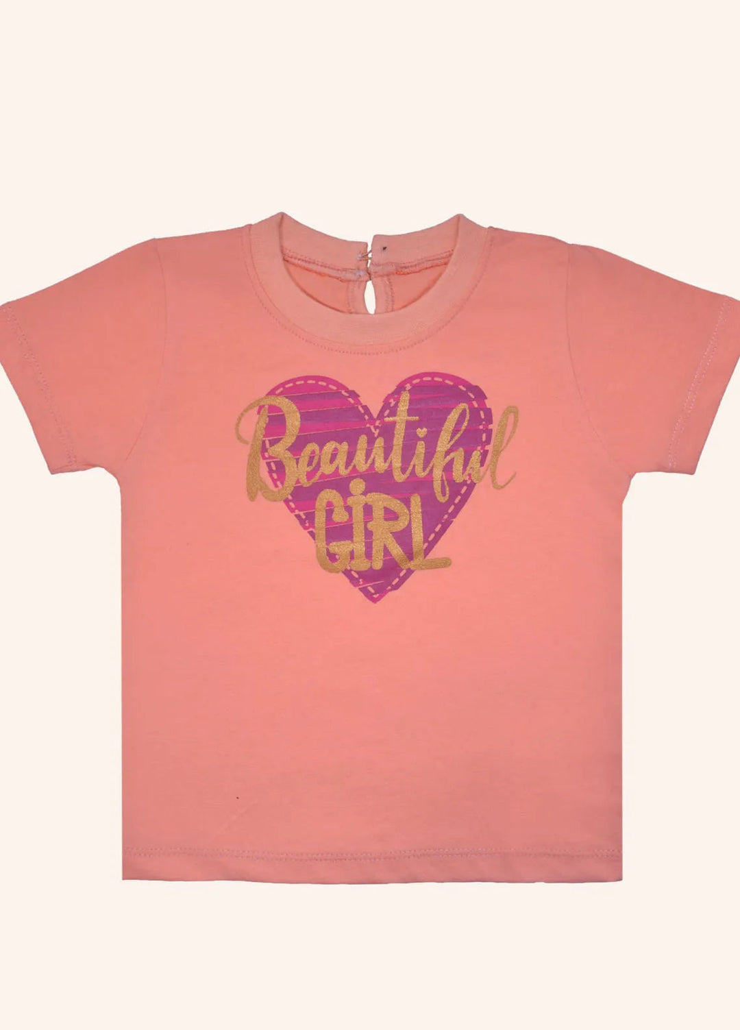 Ixample Pret Printed Cotton Jersey Girls Peach Beautiful Girl Tshirt