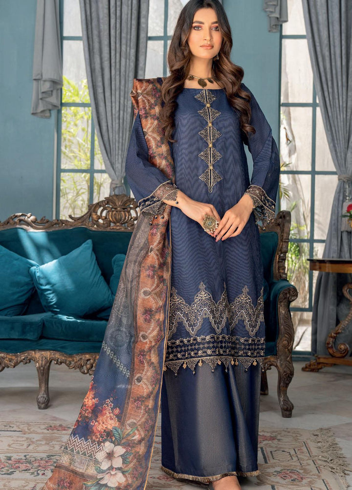 IZA-NUR by Resham Ghar Embroidered Missouri Suits Unstitched 3 Piece RG22ZLE INLE-06 - Luxury Collection