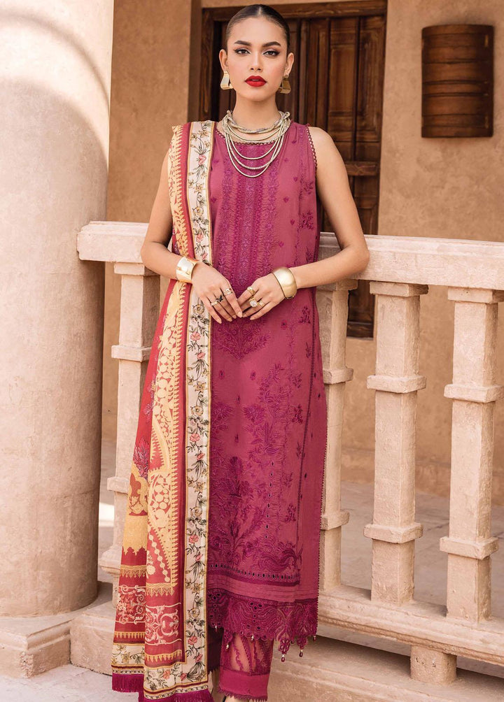 Kamari By Shazme Embroidered Lawn Suits Unstitched 3 Piece SHZ23K SH-05 Crimson Candy - Luxury Collection