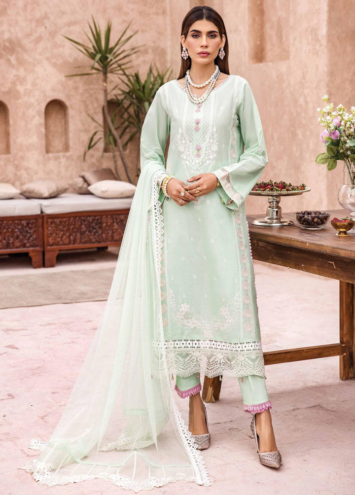 Kamari By Shazme Embroidered Lawn Suits Unstitched 3 Piece SHZ23K SH-08 Aquamarine - Luxury Collection