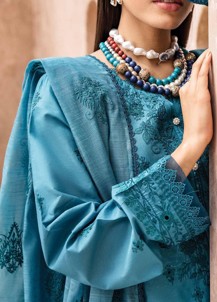 Kamari By Shazme Embroidered Lawn Suits Unstitched 3 Piece SHZ23K SH-10 Persian Motif - Luxury Collection